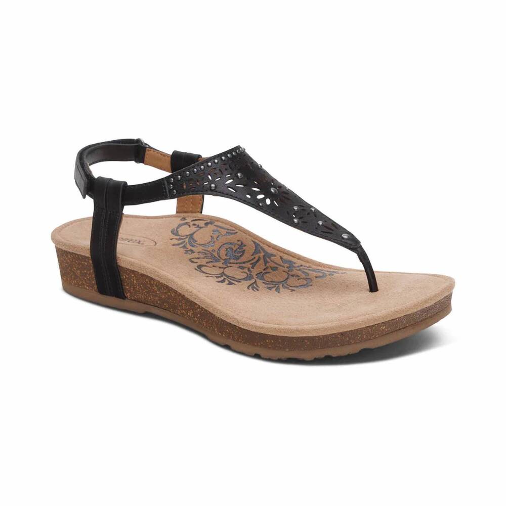 NEW AETREX women's evelyn thong sandal in black